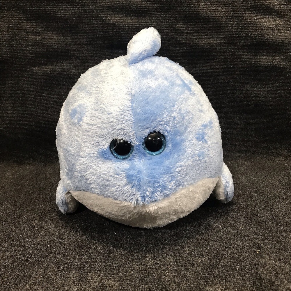 TY Beanie Ballz Plush 12 inch Blue Laguna the Whale Round Ball Blue Glitter Eyes